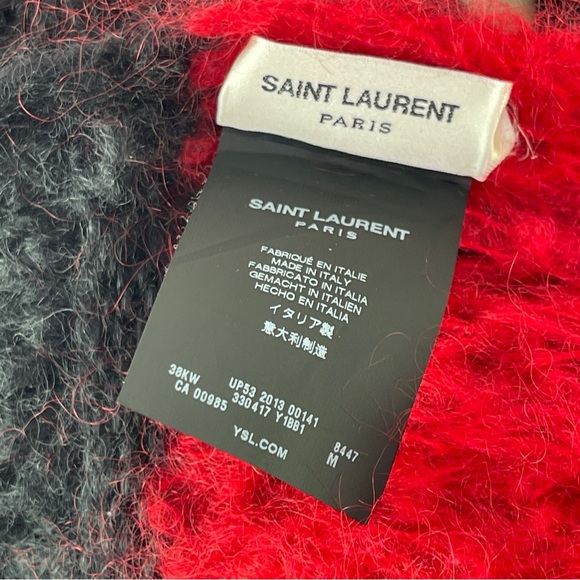 Saint Laurent Paris FW13 Red & Black Striped Knit Extra Long Scarf Mohair Wool - Picture 7 of 9